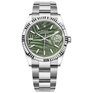 RLX Datejust 36mm 126234 Olive Green Palm Motif Dial Jubilee Stainless Steel Watch
