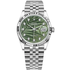 RLX Datejust 36mm 126234 Olive Green Palm Motif Diamond Dial Jubilee Stainless Steel Watch
