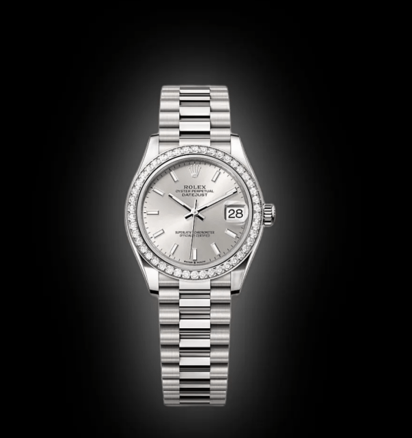 RLX Datejust m278289RBR-0012 Silver Dial White Gold President Watch
