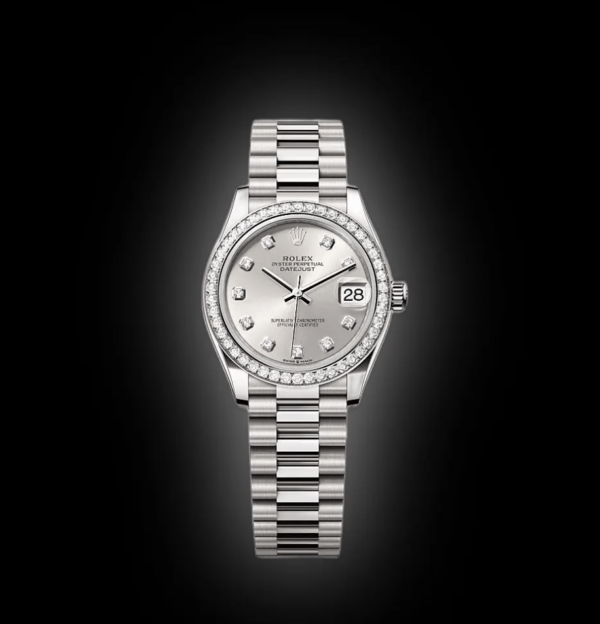 RLX Datejust m278289RBR-0021 Silver Dial White Gold President Watch