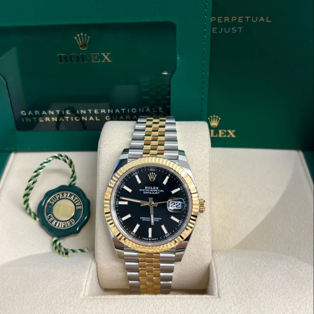 RLX Datejust 41mm Two-Tone Yellow Gold Fluted Bezel Black Index Dial Jubilee - 126333