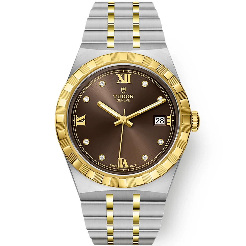 【7A Quality】TUDOR Royal 38mm Two-Tone Brown Diamond Dial Automatic Bracelet Watch M28503-0008