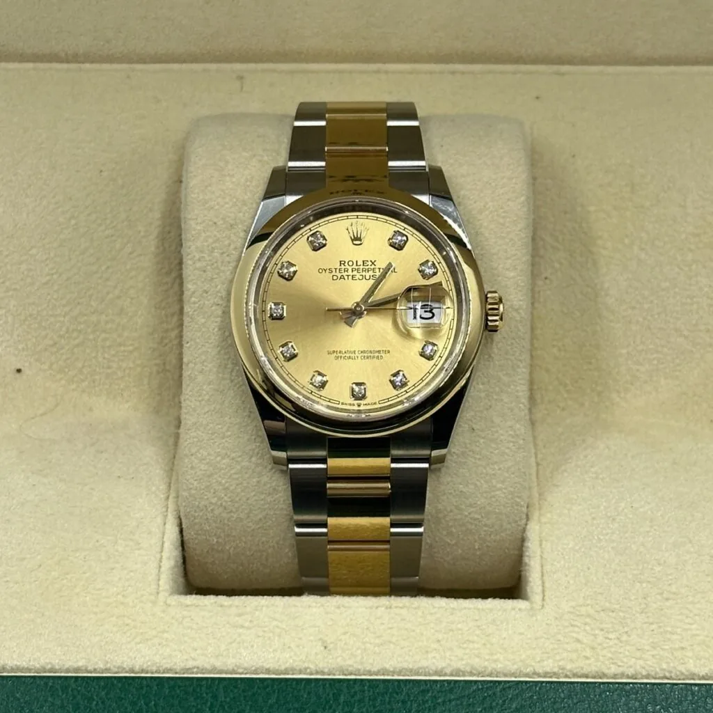 RLX Datejust 36mm 126203 Champagne Set with Diamonds Dial Domed Bezel Oyster Bracelet