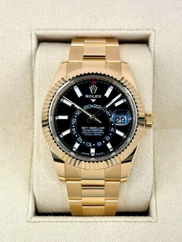 RLX Sky-Dweller 42mm 336938-0002/0005 Yellow Gold Black Dial Oyster