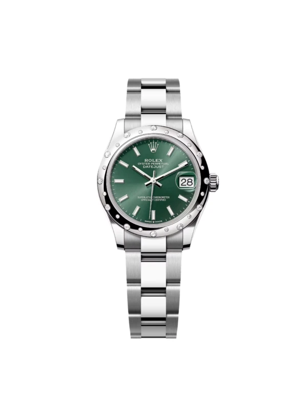 RLX Datejust m278344-0019/0020 Mint Green Dial 31mm Domed Diamond Oyster Watch