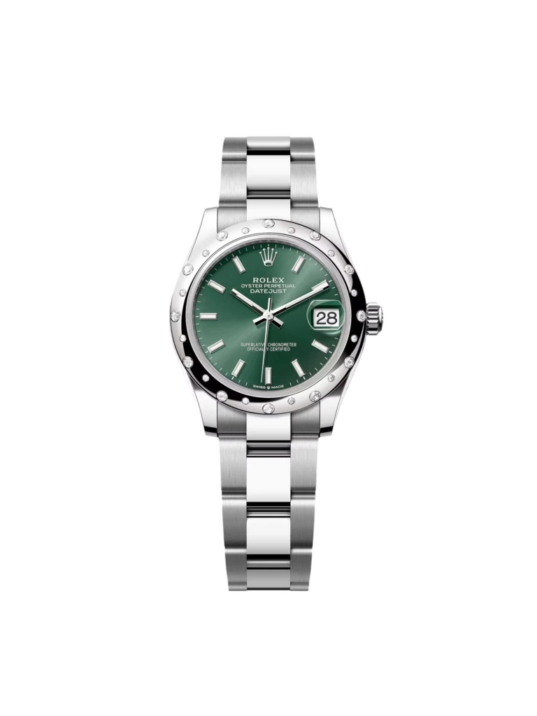 RLX Datejust m278344-0019/0020 Mint Green Dial 31mm Domed Diamond Oyster Watch