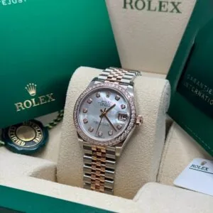 RLX Datejust m278381-0025/0026 Mother-of-Pearl Diamond 31mm Dial Diamond-Set Bezel and Oyster Bracelet Watch