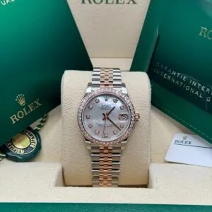 RLX Datejust m278381-0025/0026 Mother-of-Pearl Diamond 31mm Dial Diamond-Set Bezel and Oyster Bracelet Watch