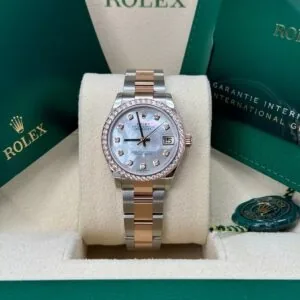 RLX Datejust m278381-0025/0026 Mother-of-Pearl Diamond 31mm Dial Diamond-Set Bezel and Oyster Bracelet Watch