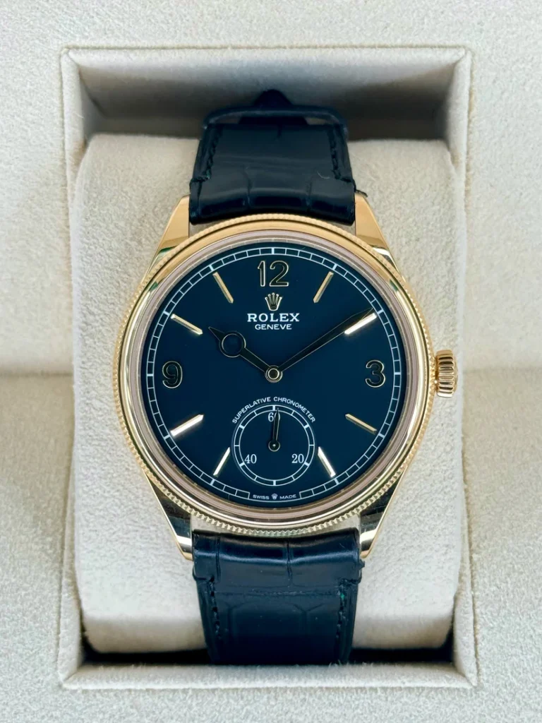 Rolex 1908 Yellow Gold Black Dial Black Alligator Strap - 52508-0002