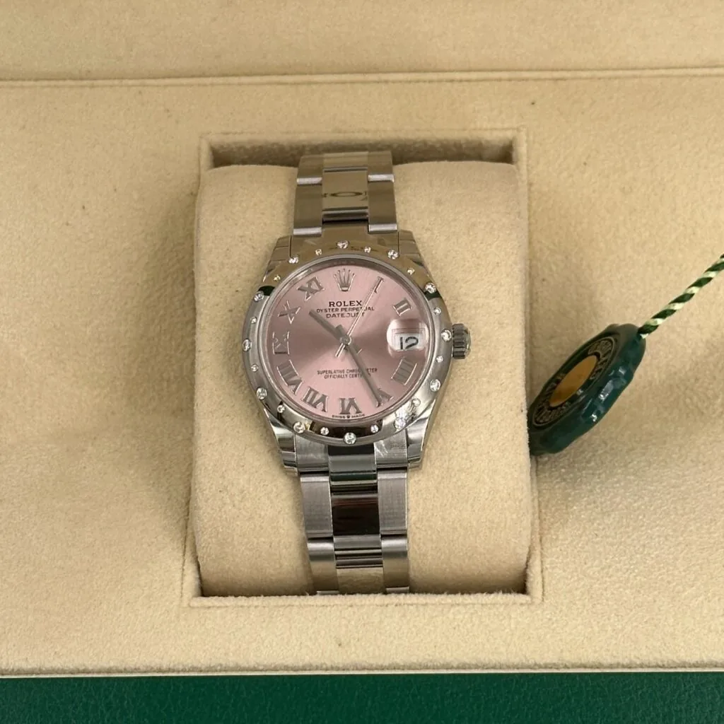RLX Datejust m278344-0021/0022 Pink Dial 31mm Domed Diamond Oyster Watch