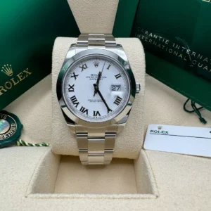 RLX Datejust 41mm Smooth Bezel White Roman Dial Jubilee - 126300