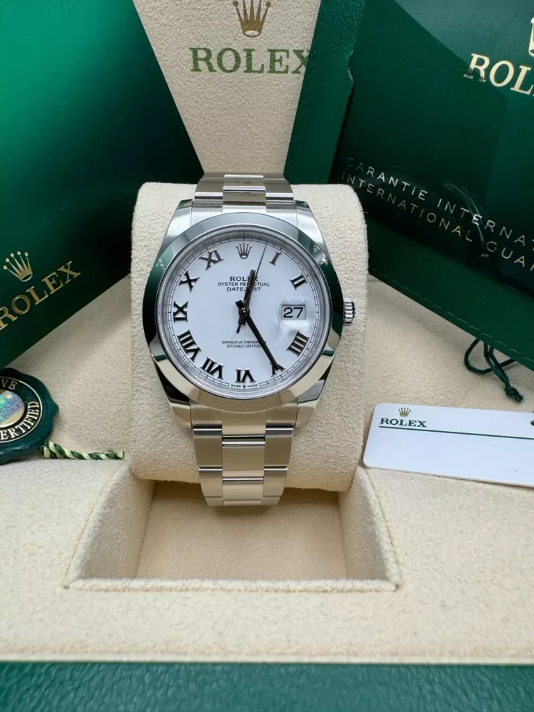 RLX Datejust 41mm Smooth Bezel White Roman Dial Jubilee - 126300