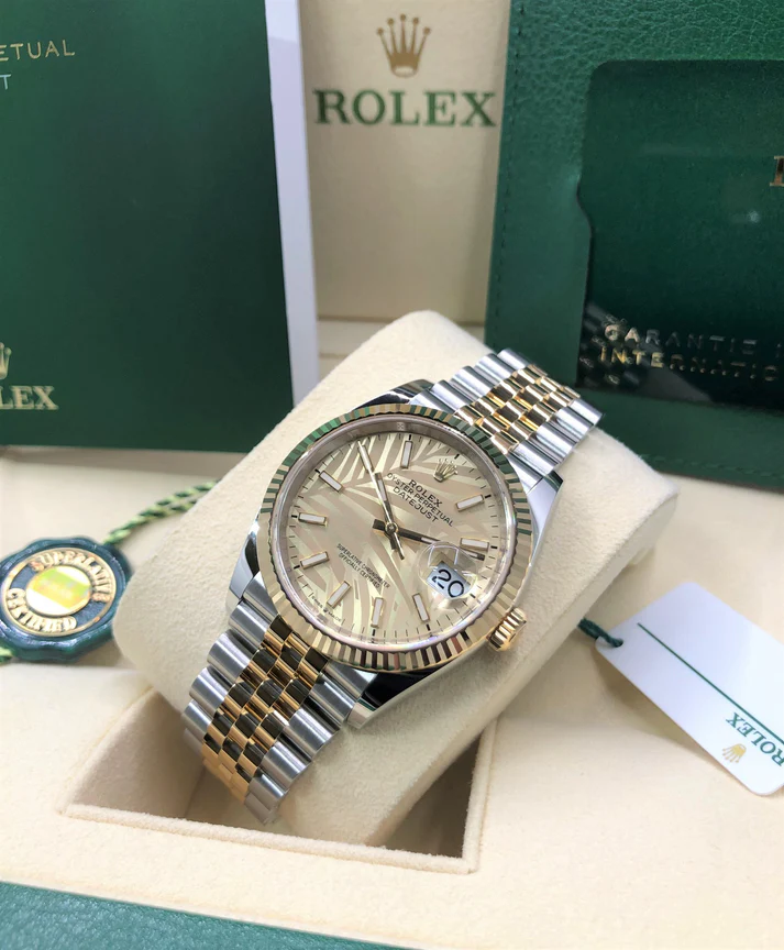 RLX Datejust 36mm 126233 Golden Palm Motif Dial Jubilee Bracelet Watch