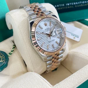 RLX Datejust 41mm 126331 Silver Fluted Motif Dial Two Tone Stainless Steel & 18K Rose Gold Jubilee Bracelet Men's Watch
