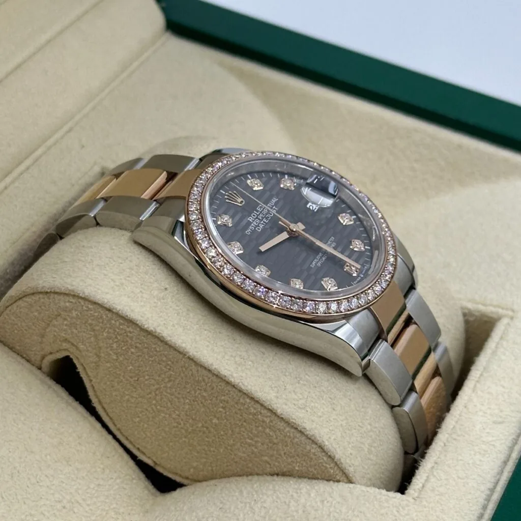 RLX Datejust 36mm 126281 Slate Fluted Motif Diamond Dial Diamond Bezel and Oyster Bracelet
