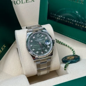 RLX Datejust 36mm 126234 Olive Green Palm Motif Diamond Dial Jubilee Stainless Steel Watch