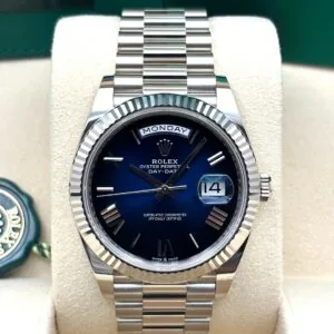 RLX Day-Date "President" 40mm White Gold Blue Roman Ombre Dial - 228239
