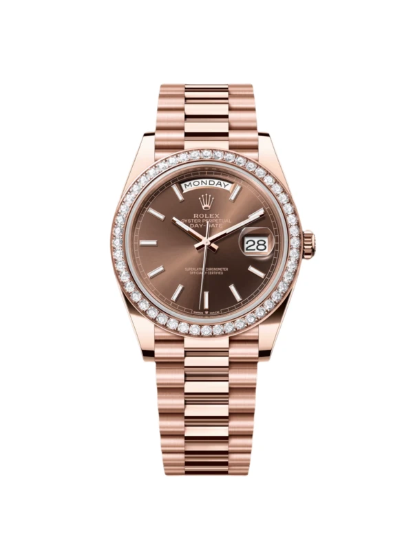 RLX Day-Date 40mm Chocolate Dial and Diamond Bezel 228345rbr-0024