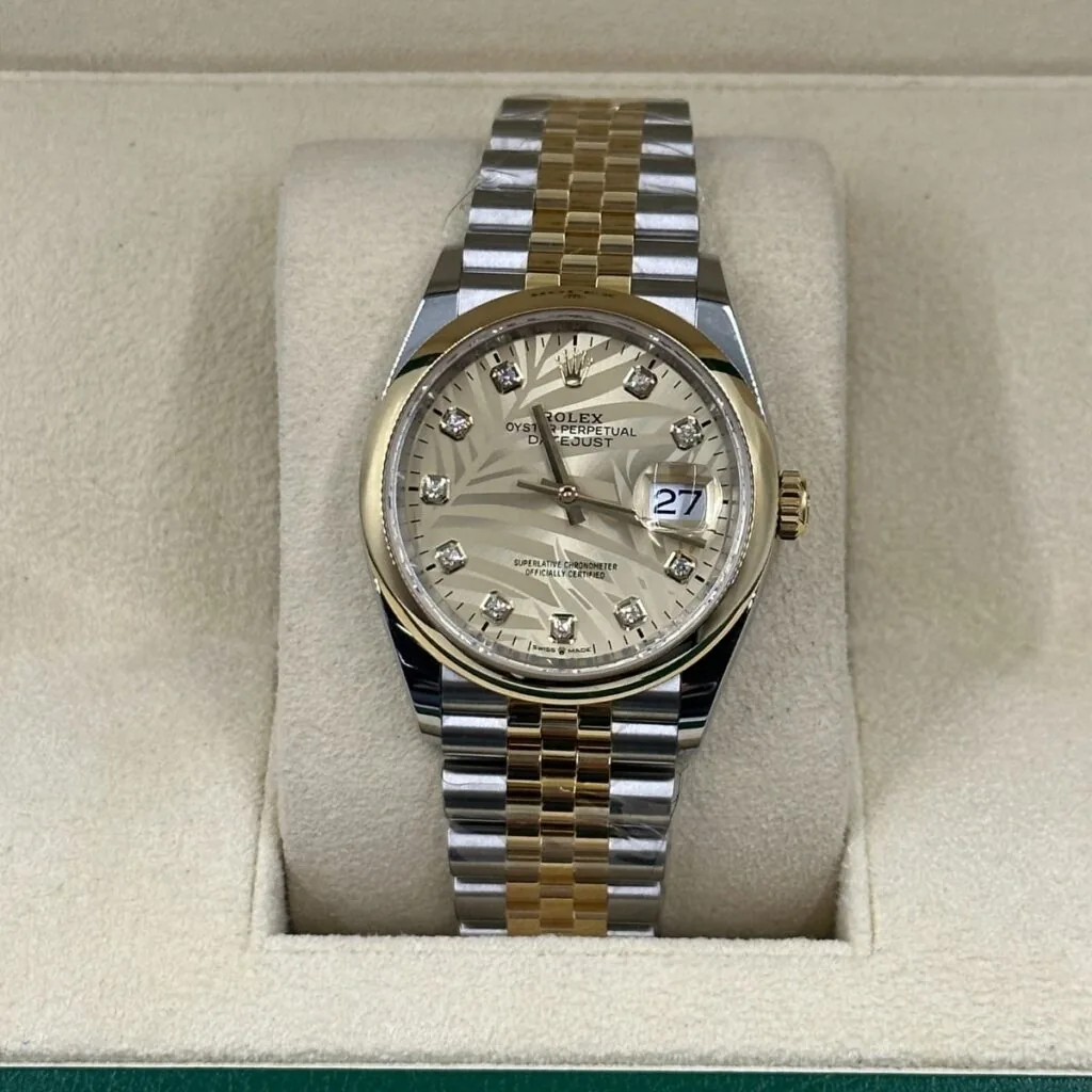 RLX Datejust 36mm 126203 Golden Palm Dial Domed Bezel Oyster Bracelet
