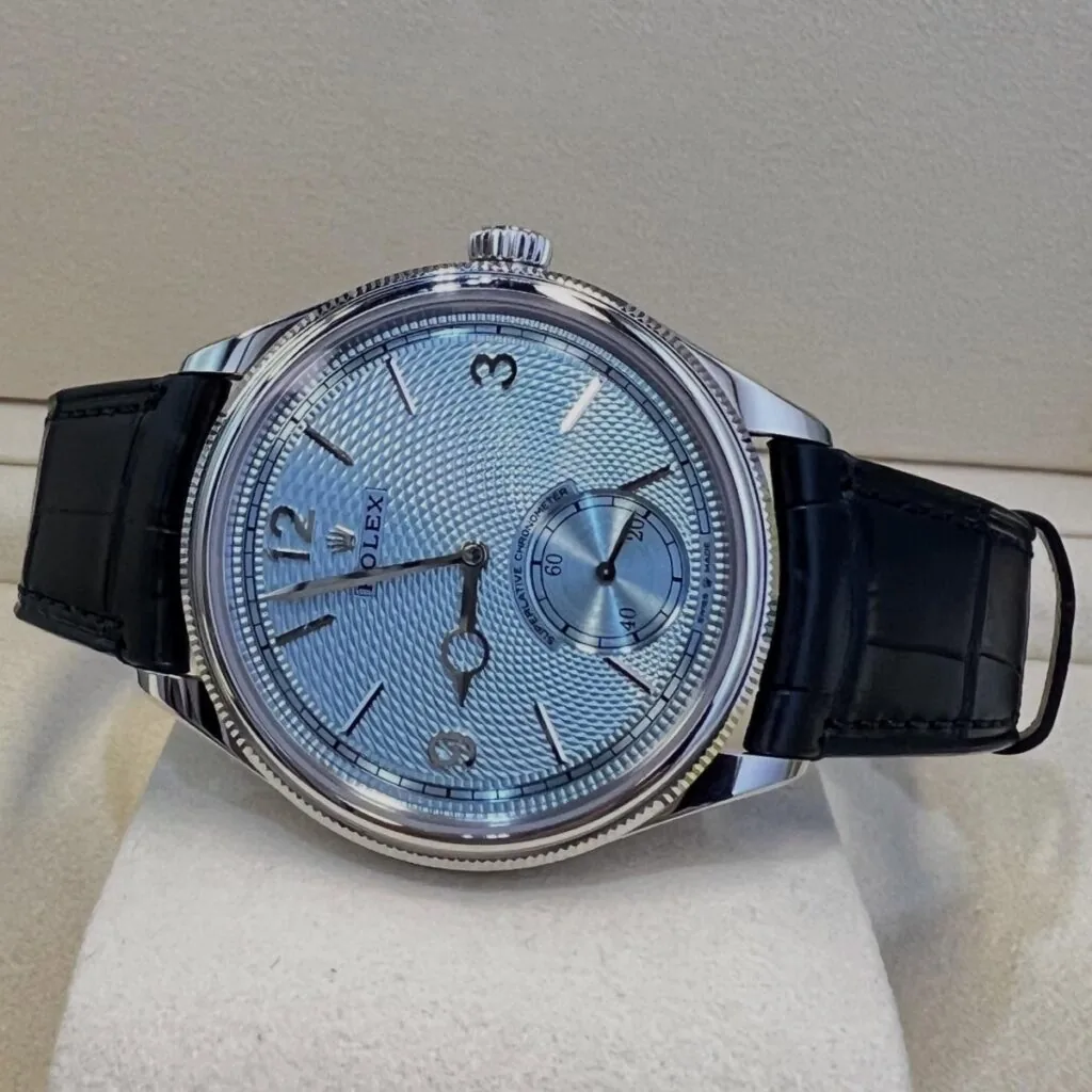 Rolex 1908 Platinum Ice Blue Dial Black Alligator Strap - 52506-0003