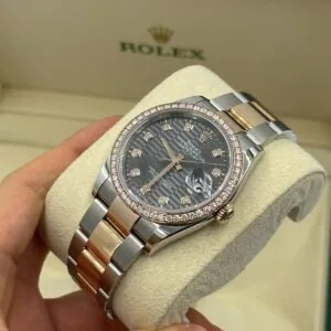 RLX Datejust 36mm 126281 Slate Fluted Motif Diamond Dial Diamond Bezel and Oyster Bracelet