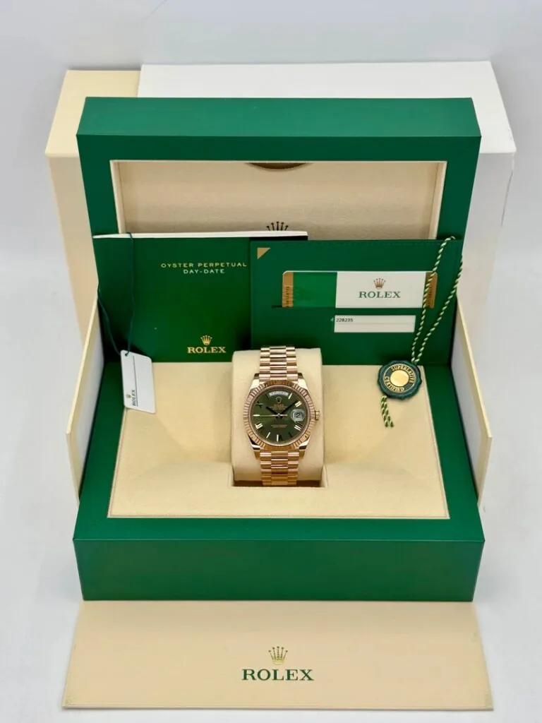 RLX Day-Date "President" 40mm Everose Gold Olive Green Roman Dial - 228235