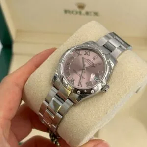 RLX Datejust m278344-0021/0022 Pink Dial 31mm Domed Diamond Oyster Watch