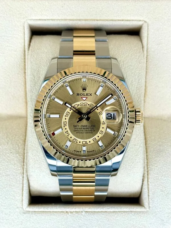 RLX Sky-Dweller 42mm 336933-0001/0002 Two-Tone Yellow Gold Champagne Dial Oyster