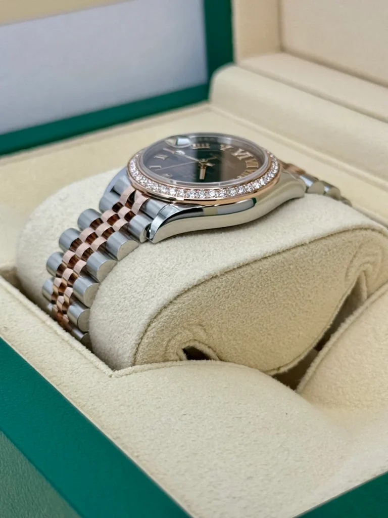 RLX Datejust m278381-0005/0006 Chocolate Roman Diamond 31mm Dial Diamond-Set Bezel and Oyster Bracelet Watch