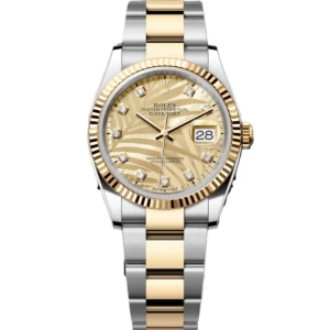 RLX Datejust 36mm 126233 Champagne Palm Motif Diamond Dial and Jubilee Bracelet Watch