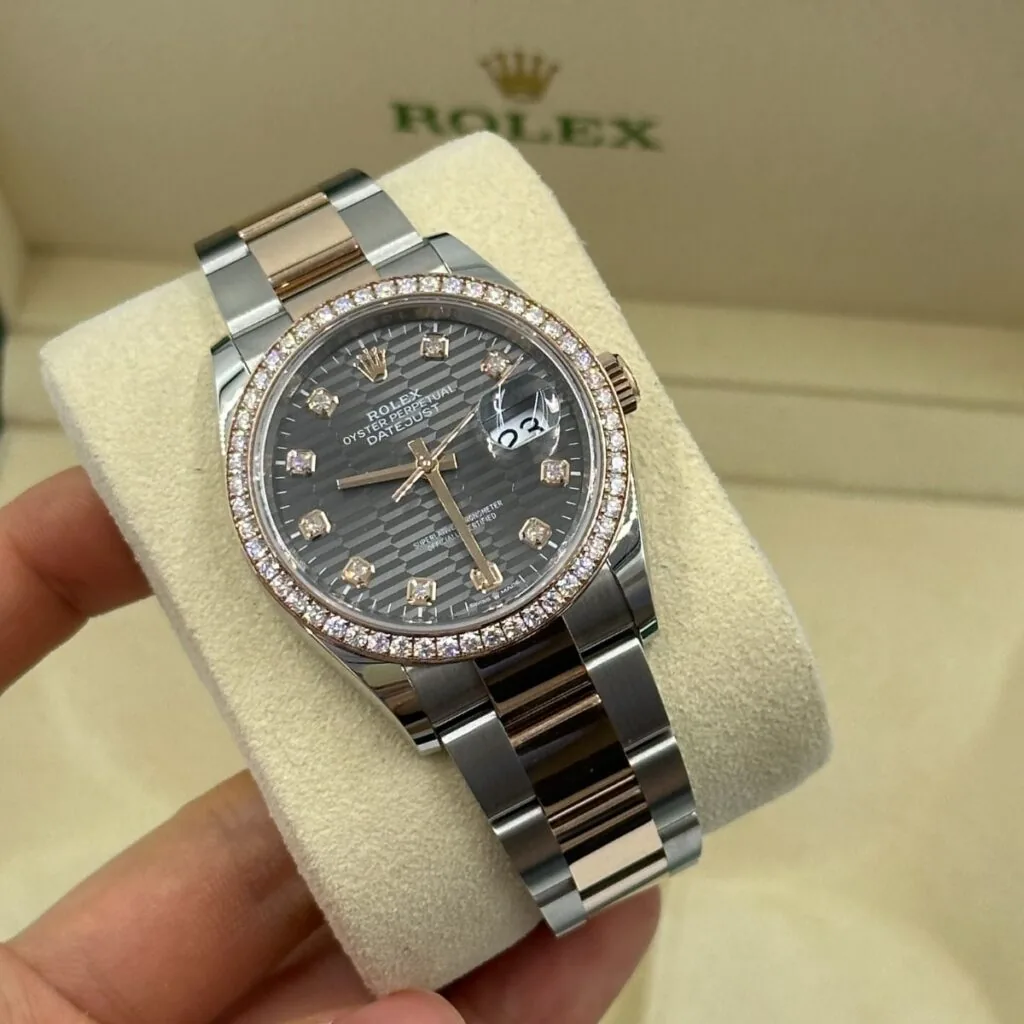 RLX Datejust 36mm 126281 Slate Fluted Motif Diamond Dial Diamond Bezel and Oyster Bracelet