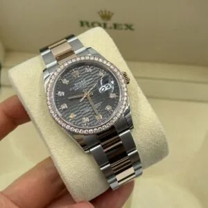 RLX Datejust 36mm 126281 Slate Fluted Motif Diamond Dial Diamond Bezel and Oyster Bracelet