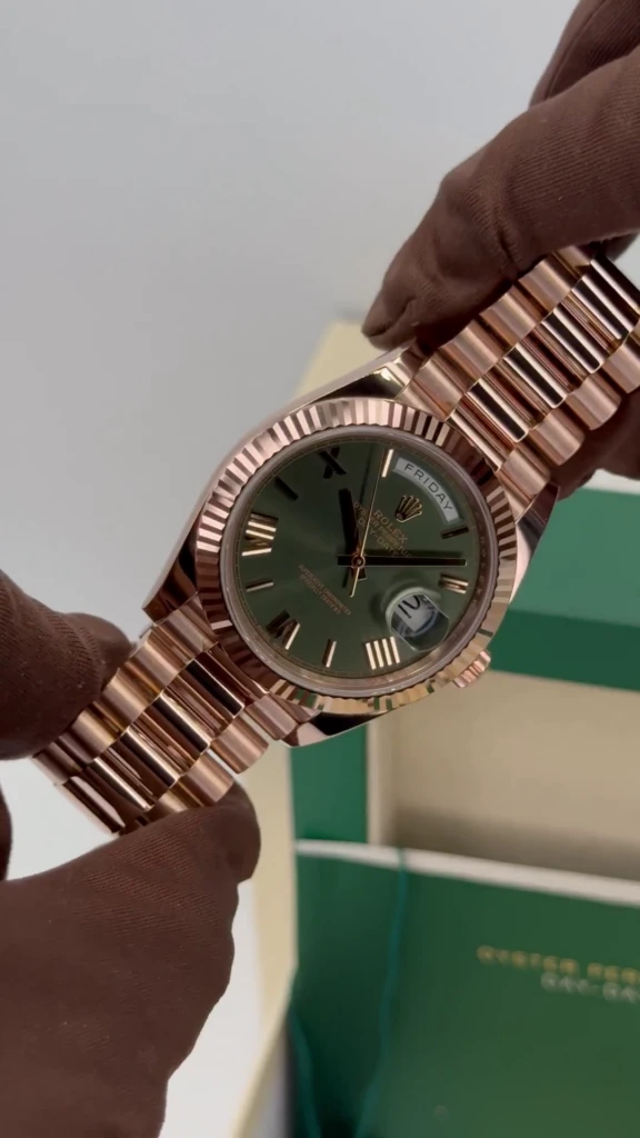 RLX Day-Date "President" 40mm Everose Gold Olive Green Roman Dial - 228235
