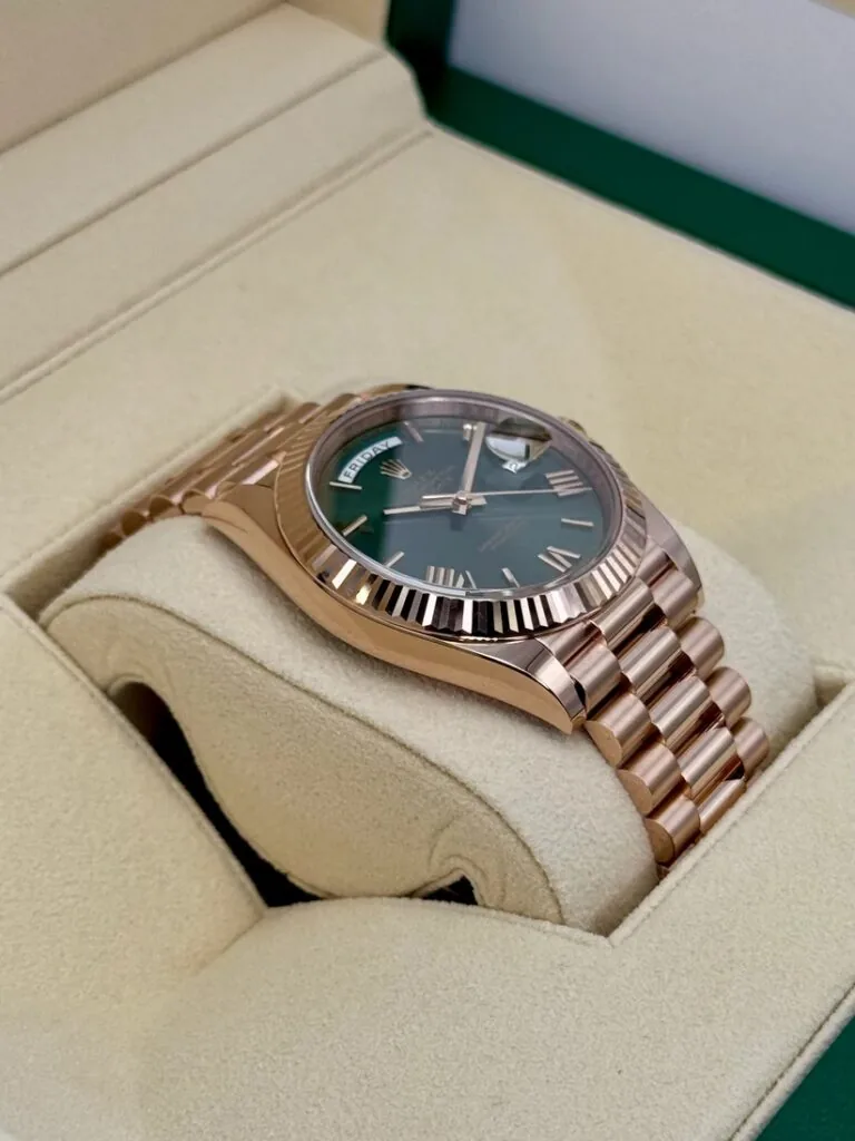 RLX Day-Date "President" 40mm Everose Gold Olive Green Roman Dial - 228235