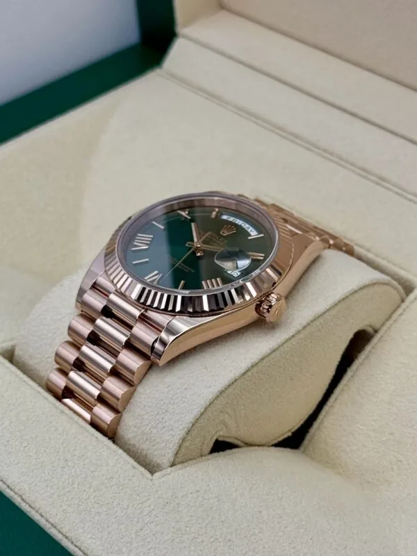 RLX Day-Date "President" 40mm Everose Gold Olive Green Roman Dial - 228235