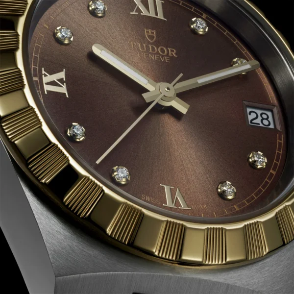 【7A Quality】TUDOR Royal 38mm Two-Tone Brown Diamond Dial Automatic Bracelet Watch M28503-0008