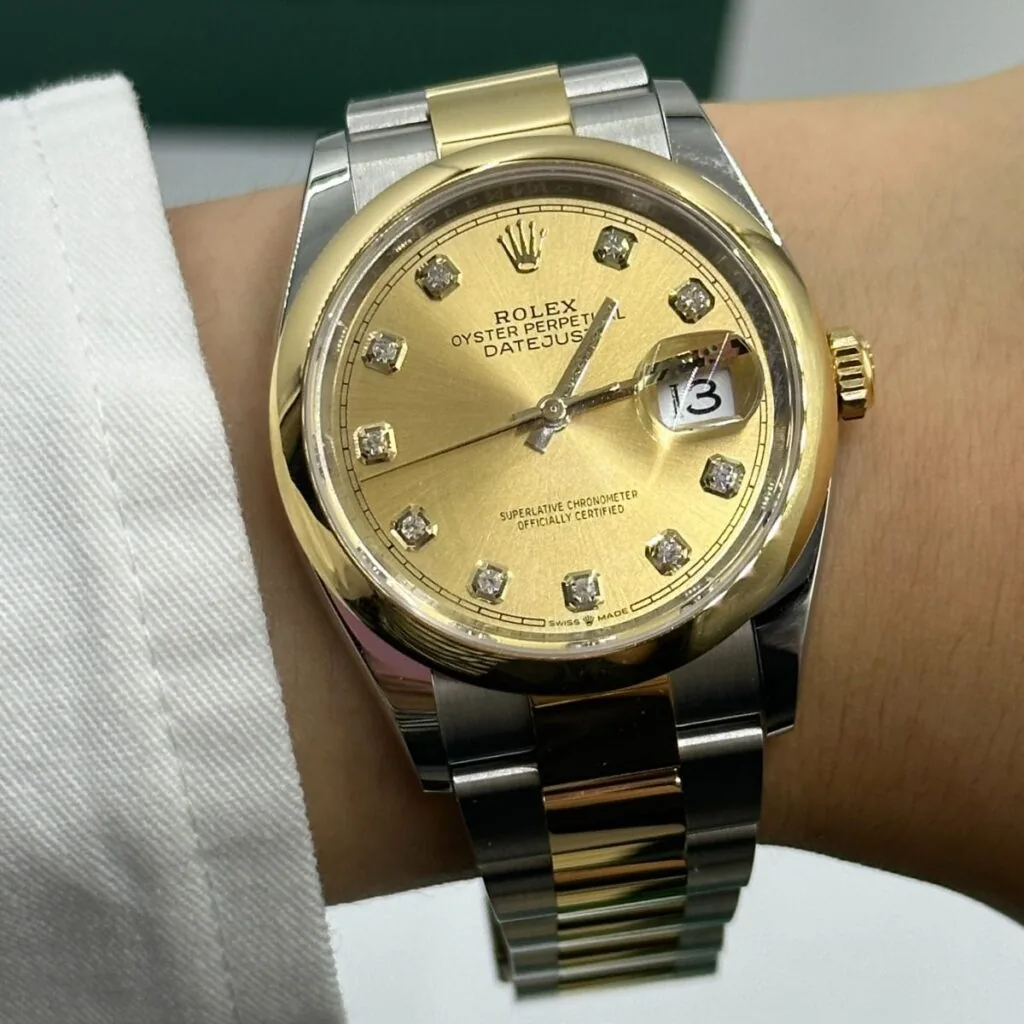 RLX Datejust 36mm 126203 Champagne Set with Diamonds Dial Domed Bezel Oyster Bracelet