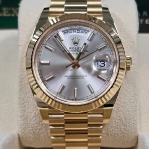 RLX Day-Date "President" 40mm Yellow Gold Silver Index Dial - 228238