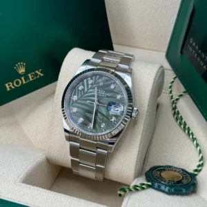 RLX Datejust 36mm 126234 Olive Green Palm Motif Diamond Dial Jubilee Stainless Steel Watch