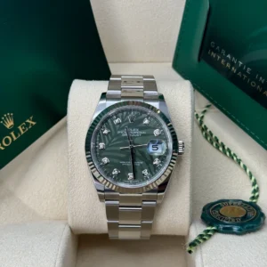 RLX Datejust 36mm 126234 Olive Green Palm Motif Diamond Dial Jubilee Stainless Steel Watch
